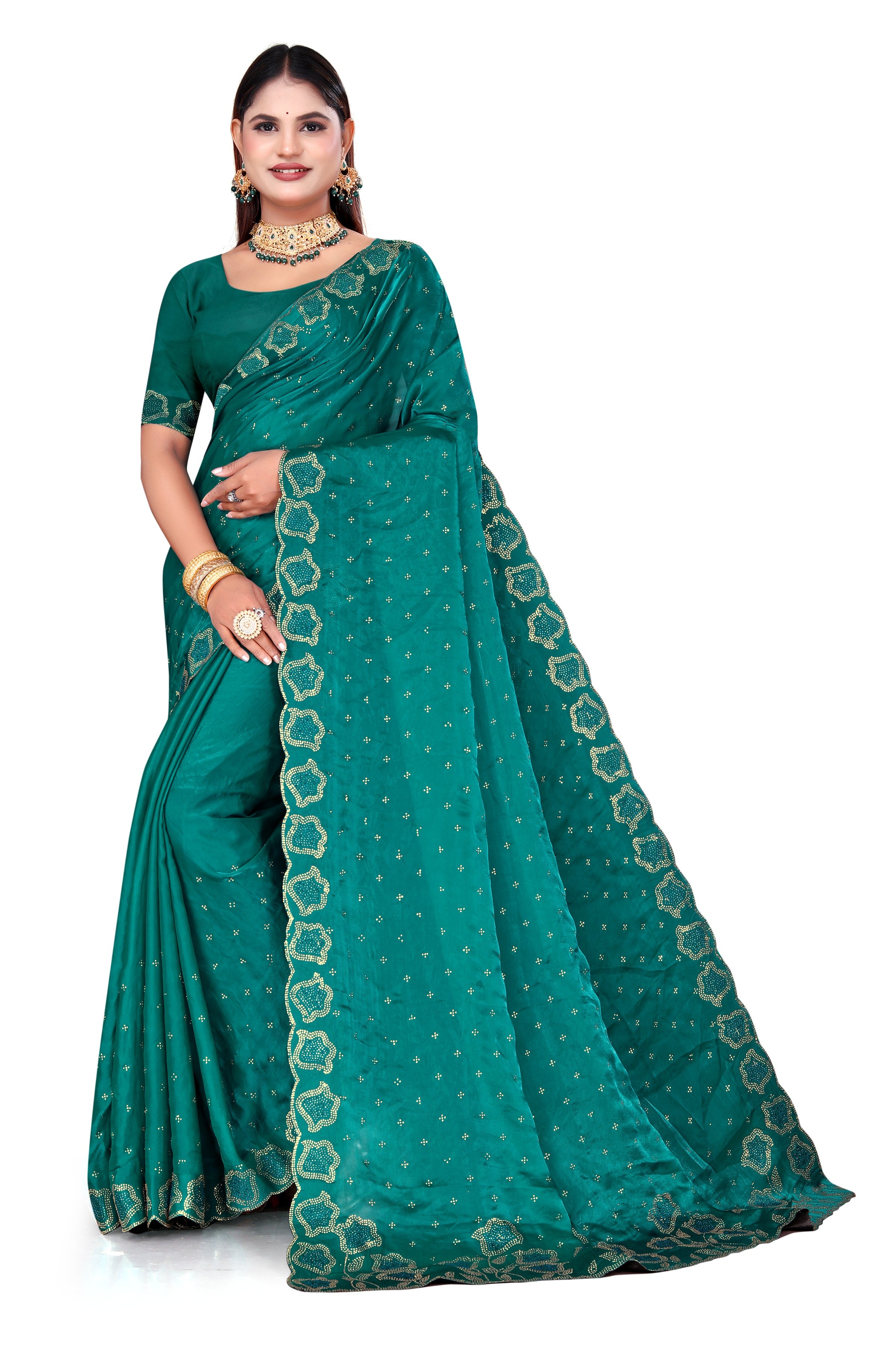 fenddy-satin-silk-saree-jarkan-work-Peacock Green