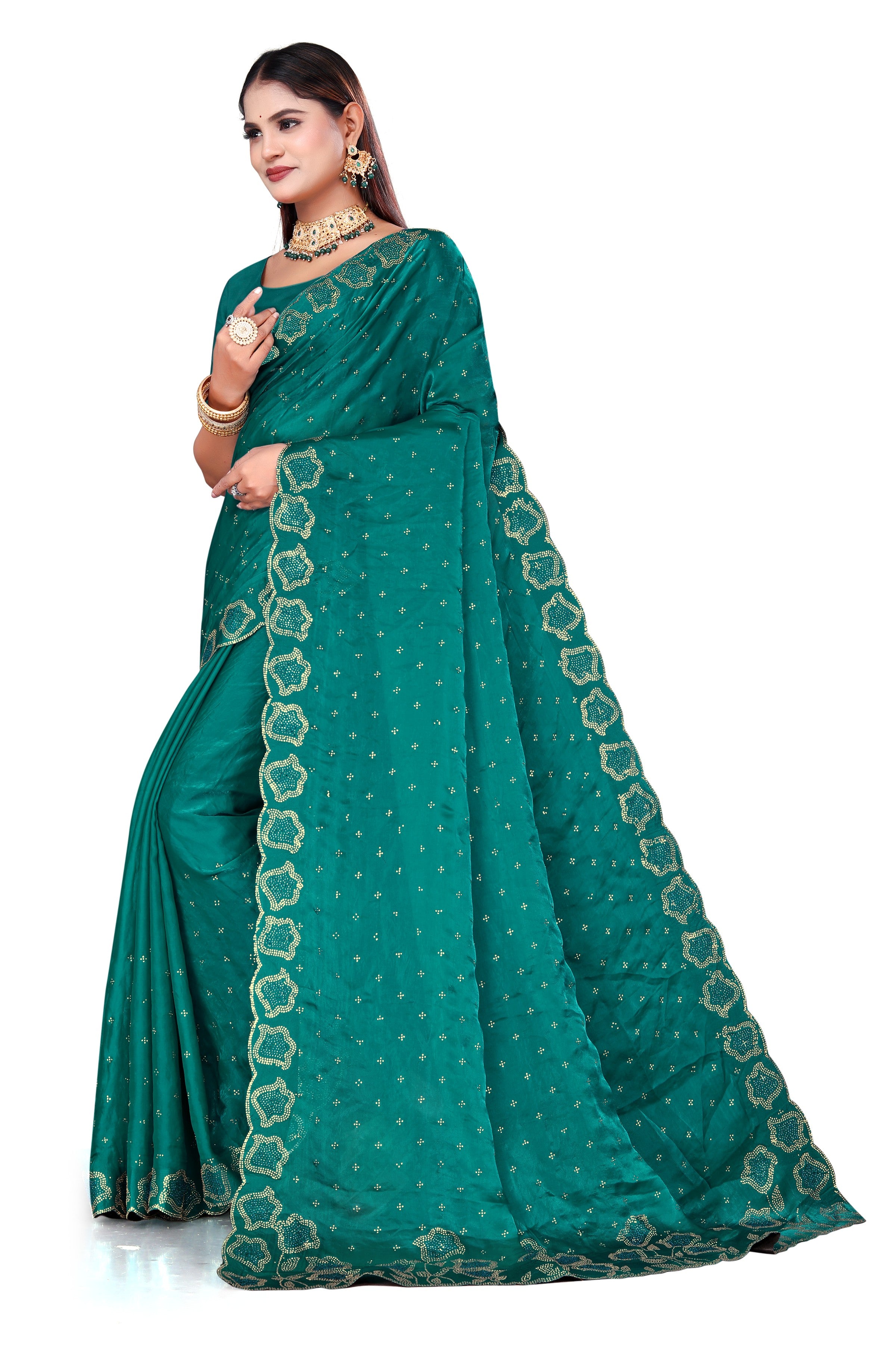 fenddy-satin-silk-saree-jarkan-work-Peacock Green