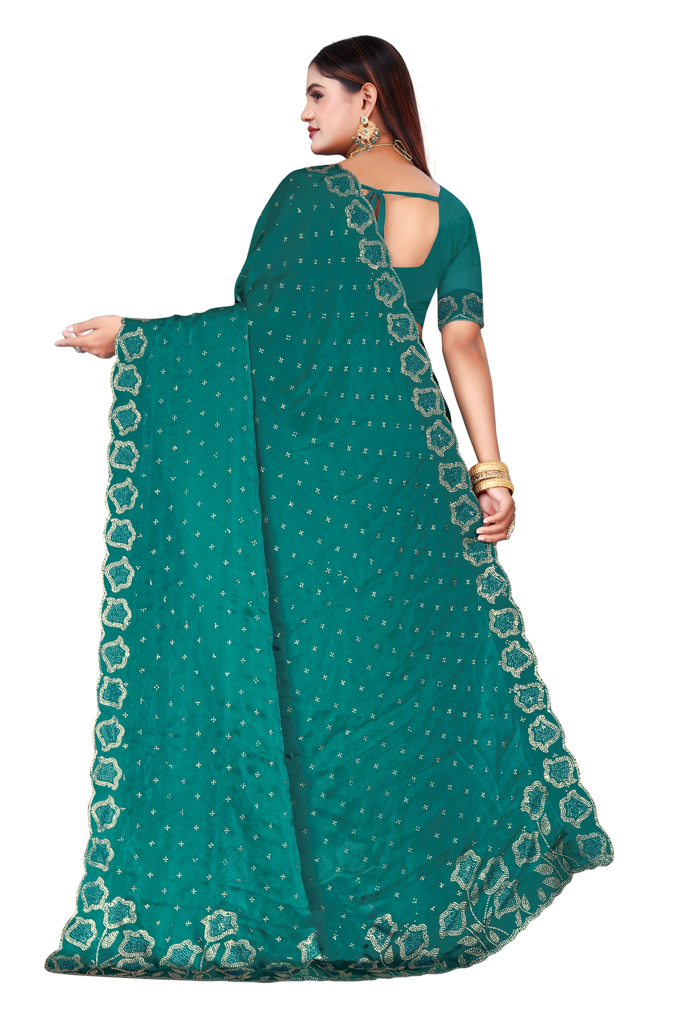 fenddy-satin-silk-saree-jarkan-work-Peacock Green