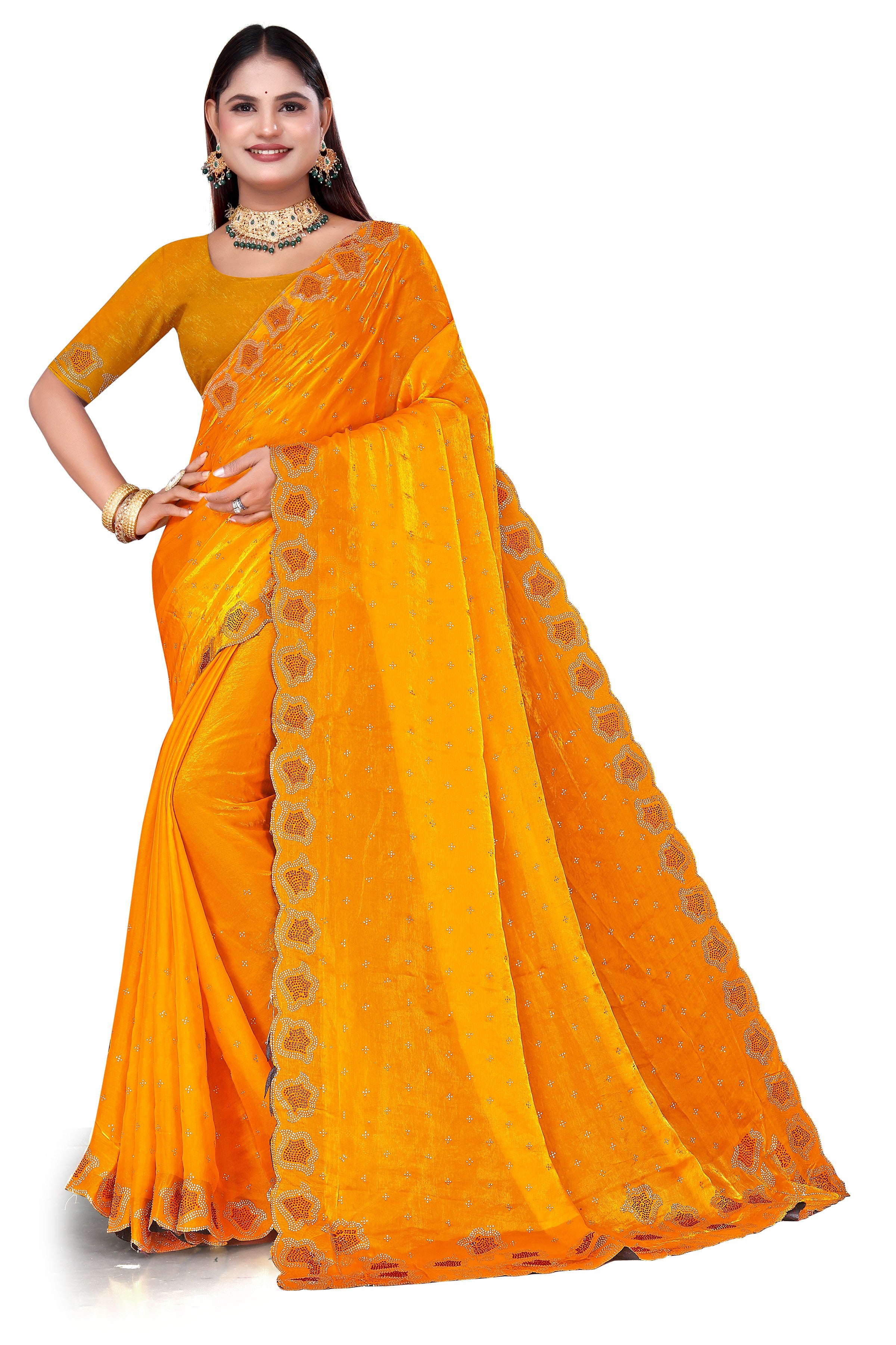 Dark Teal Blue Fenddy Satin Silk Saree with Jarkan Work – Designer Party Wear Saree