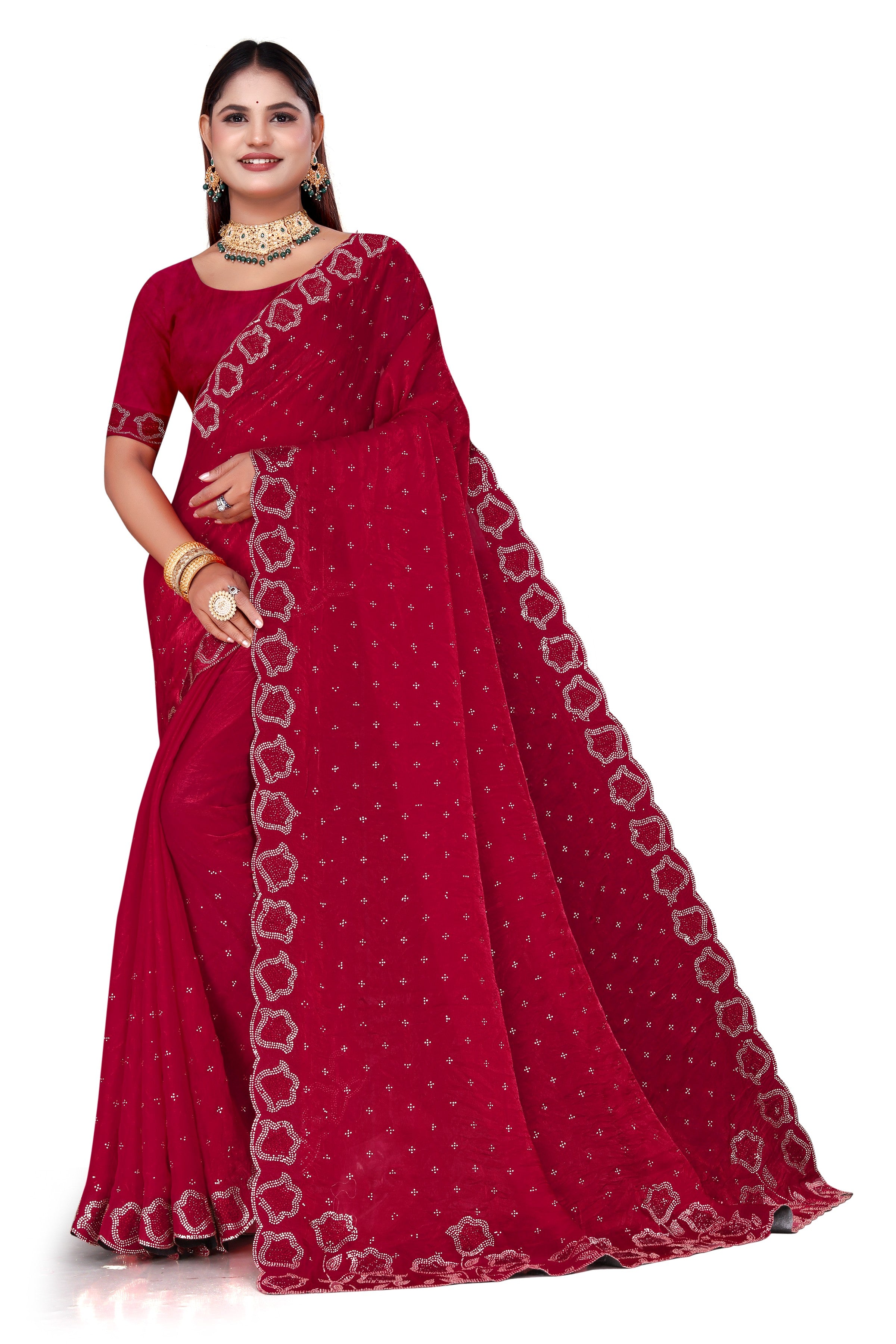 fenddy-satin-silk-saree-jarkan-work-wine-Ruby Red