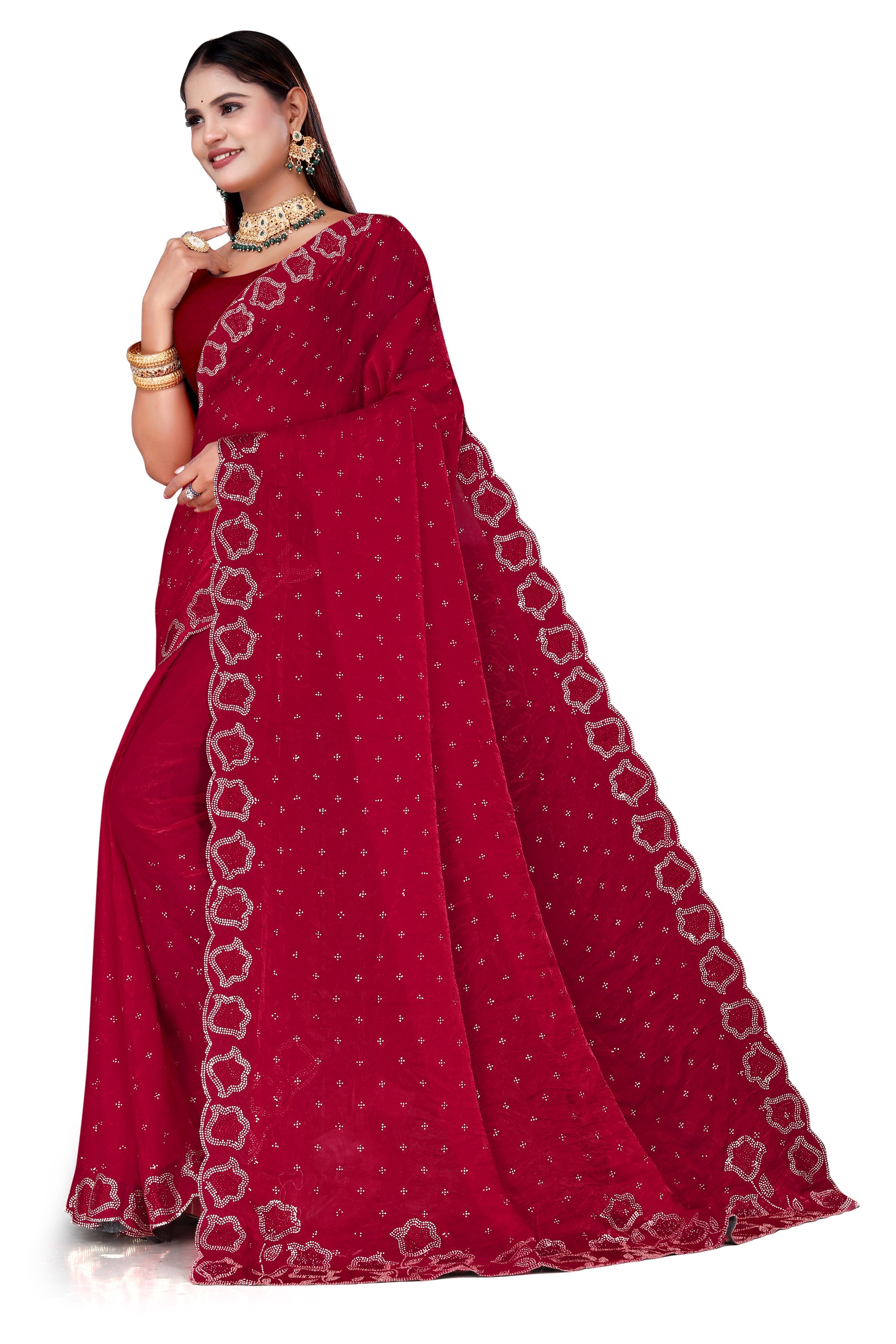 fenddy-satin-silk-saree-jarkan-work-wine-Ruby Red