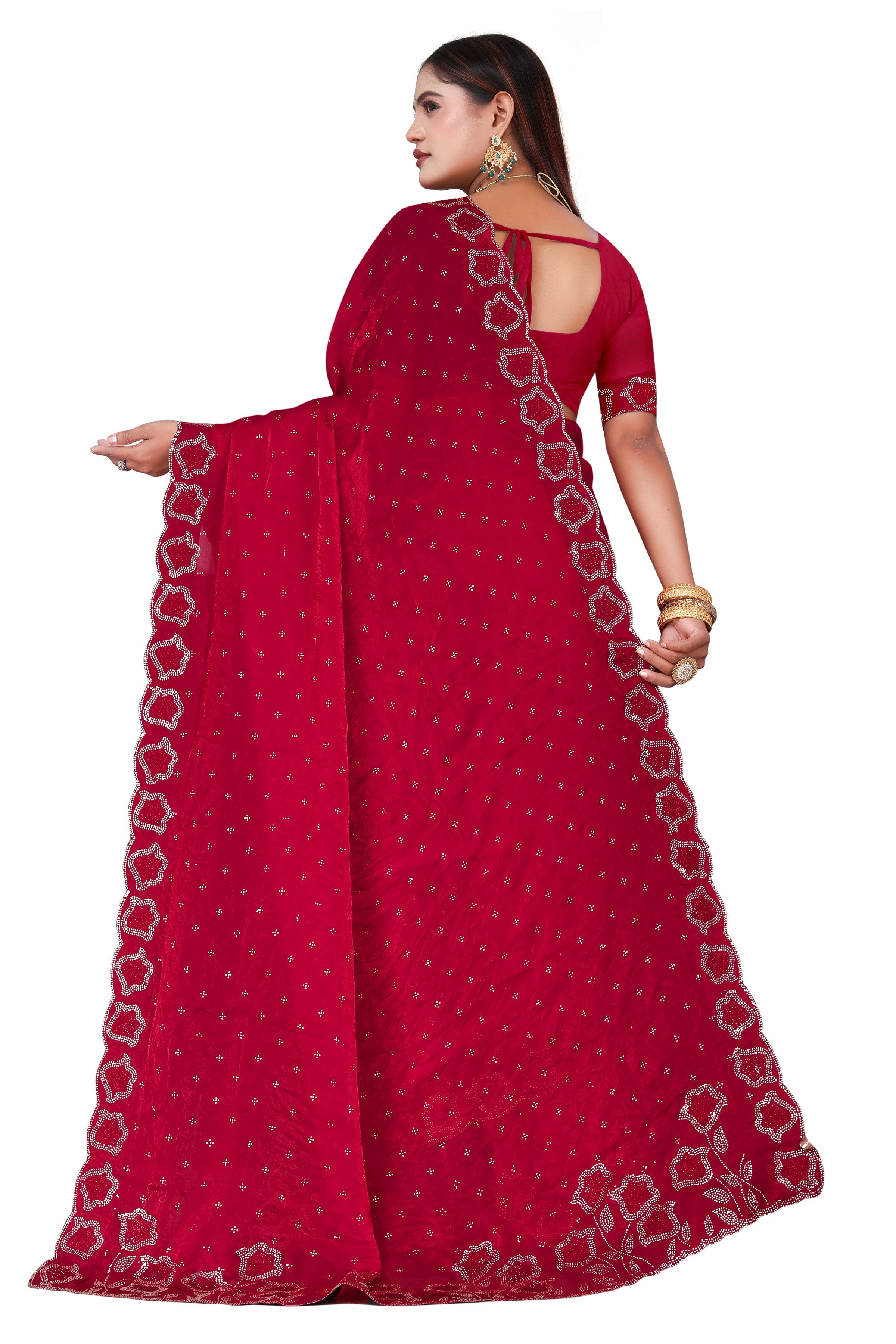 fenddy-satin-silk-saree-jarkan-work-wine-Ruby Red
