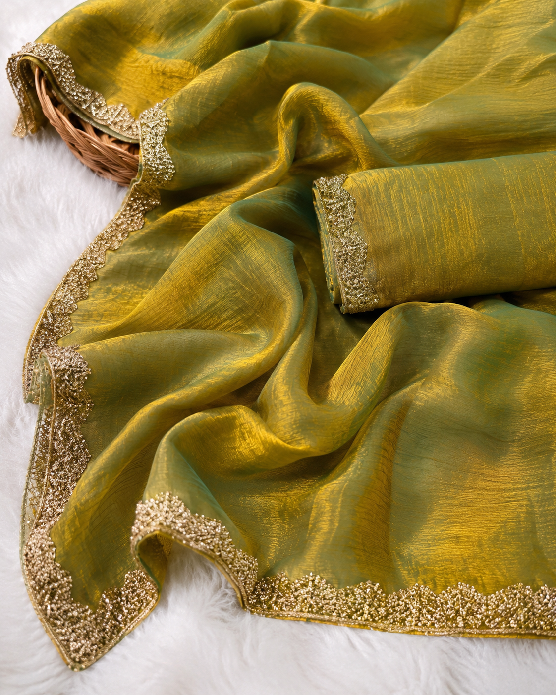 N C Silk Bollywood Saree with Running Blouse & Lace Border Design