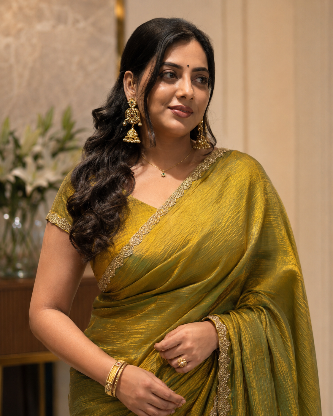 N C Silk Bollywood Saree with Running Blouse & Lace Border Design