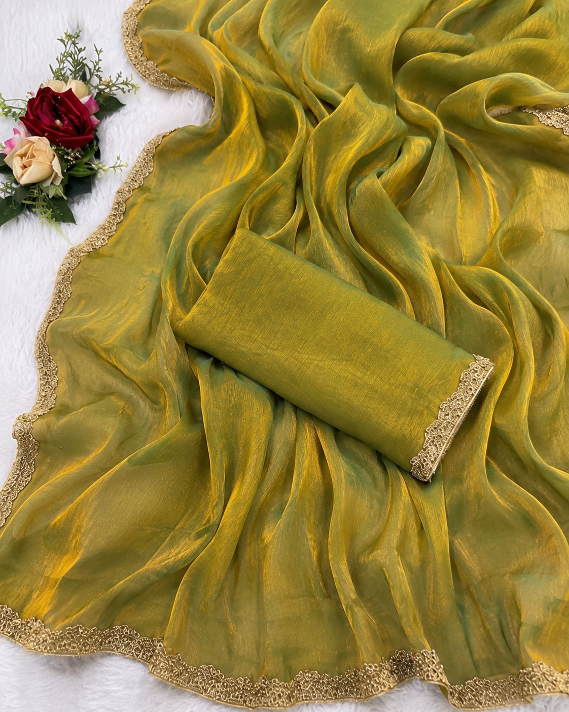 N C Silk Bollywood Saree with Running Blouse & Lace Border Design
