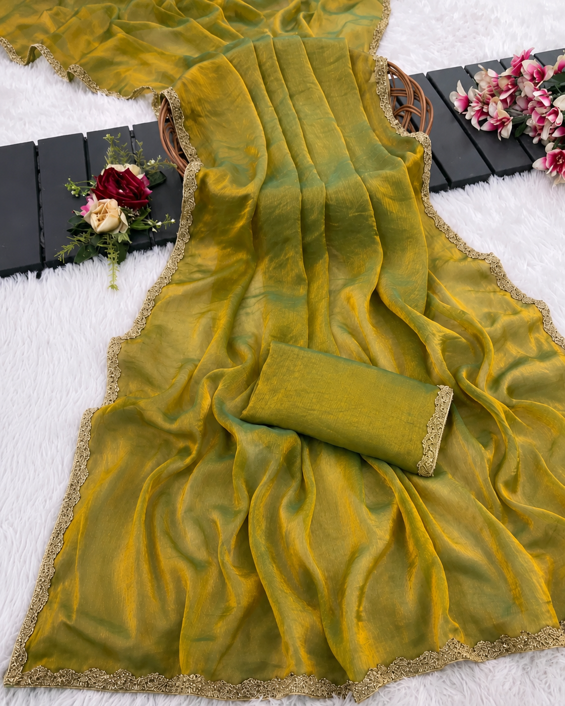 N C Silk Bollywood Saree with Running Blouse & Lace Border Design