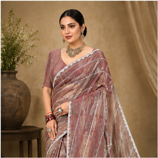 Jimmy Choo Saree | Embroidery Work | Moti & Beads Work | Lace Border