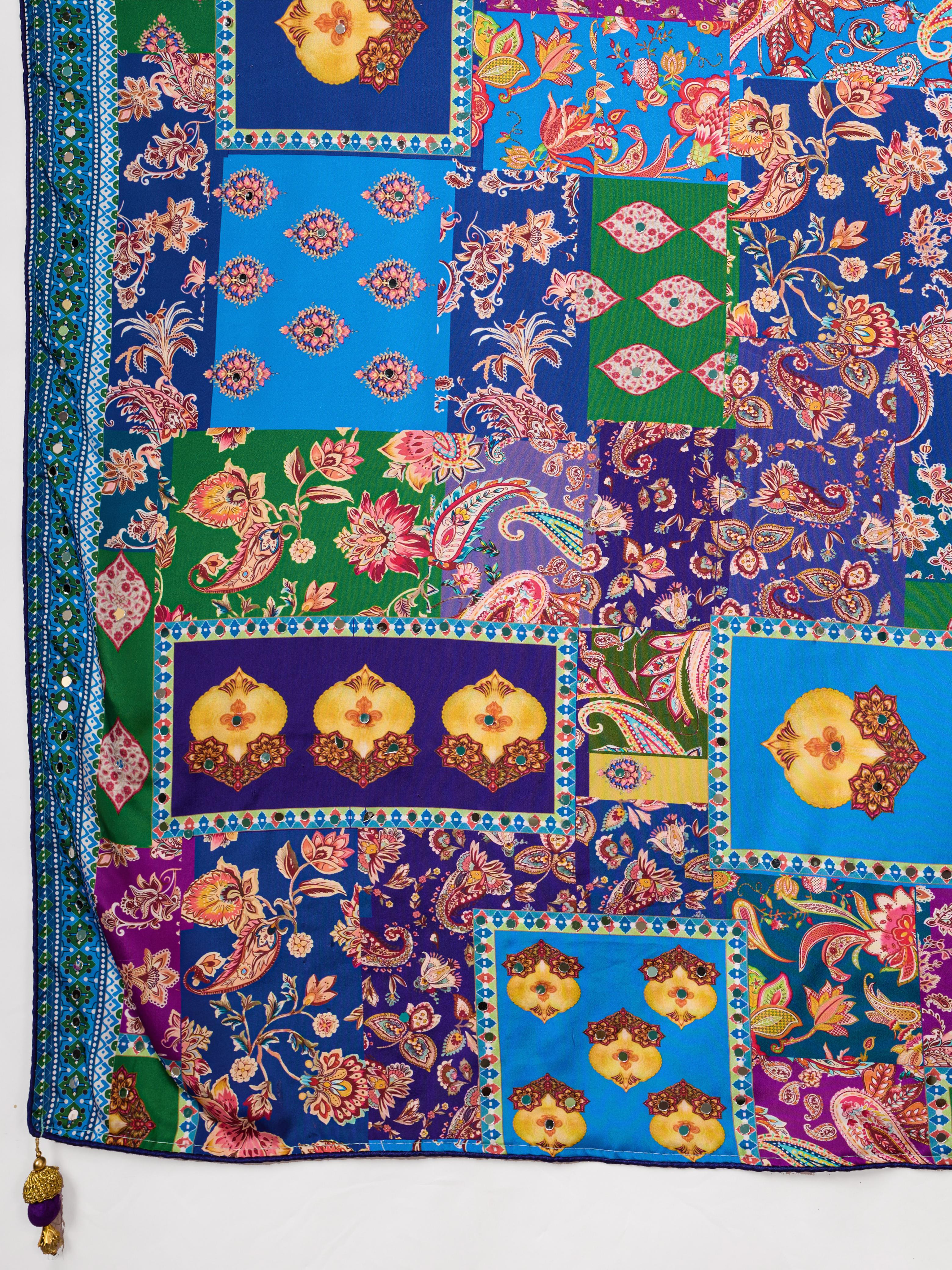 Silk Bollywood Saree with Mirror Work – Multicolor Digital Print Saree with Fancy Blouse